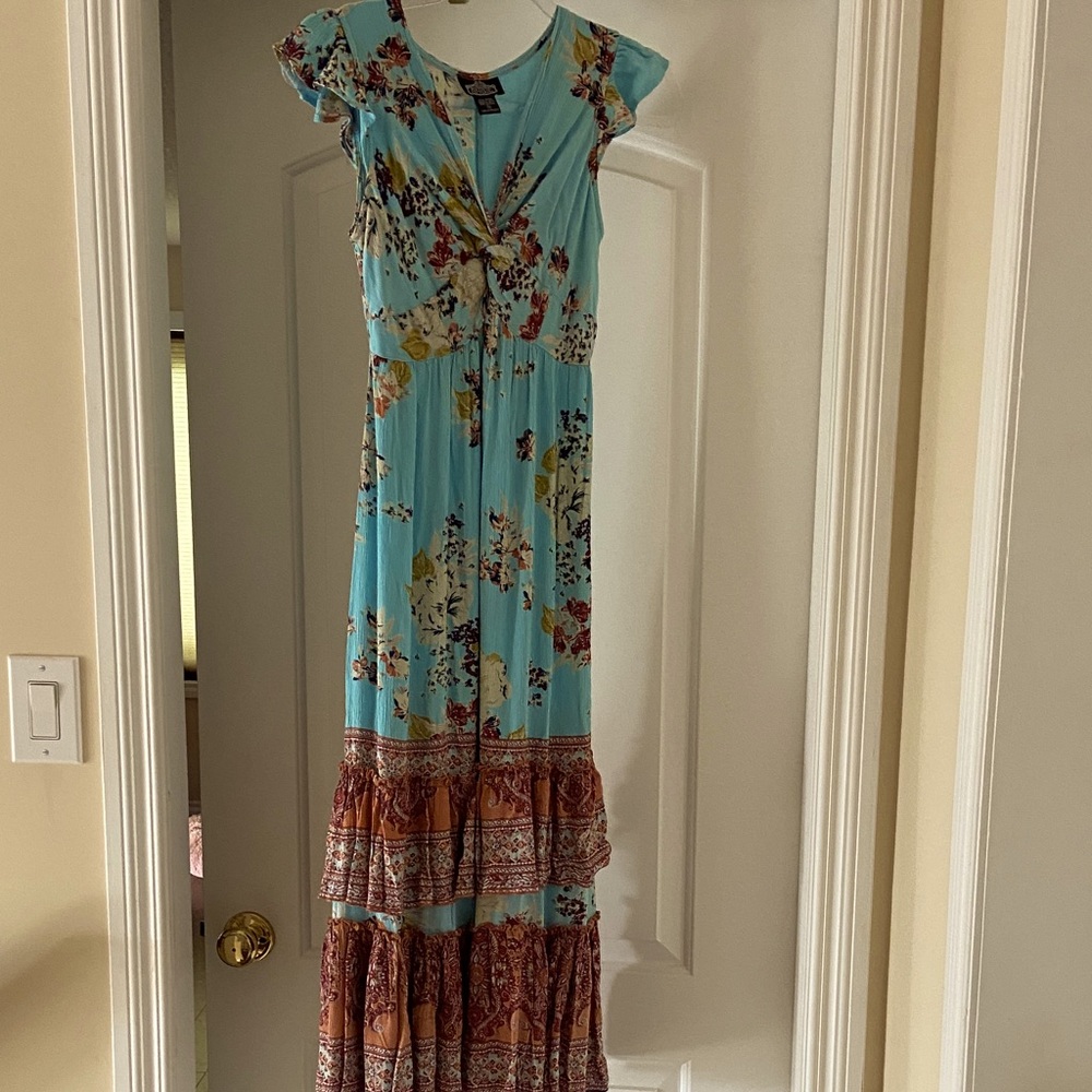 Angie Floral Maxi Dress in Blue and Brown size S